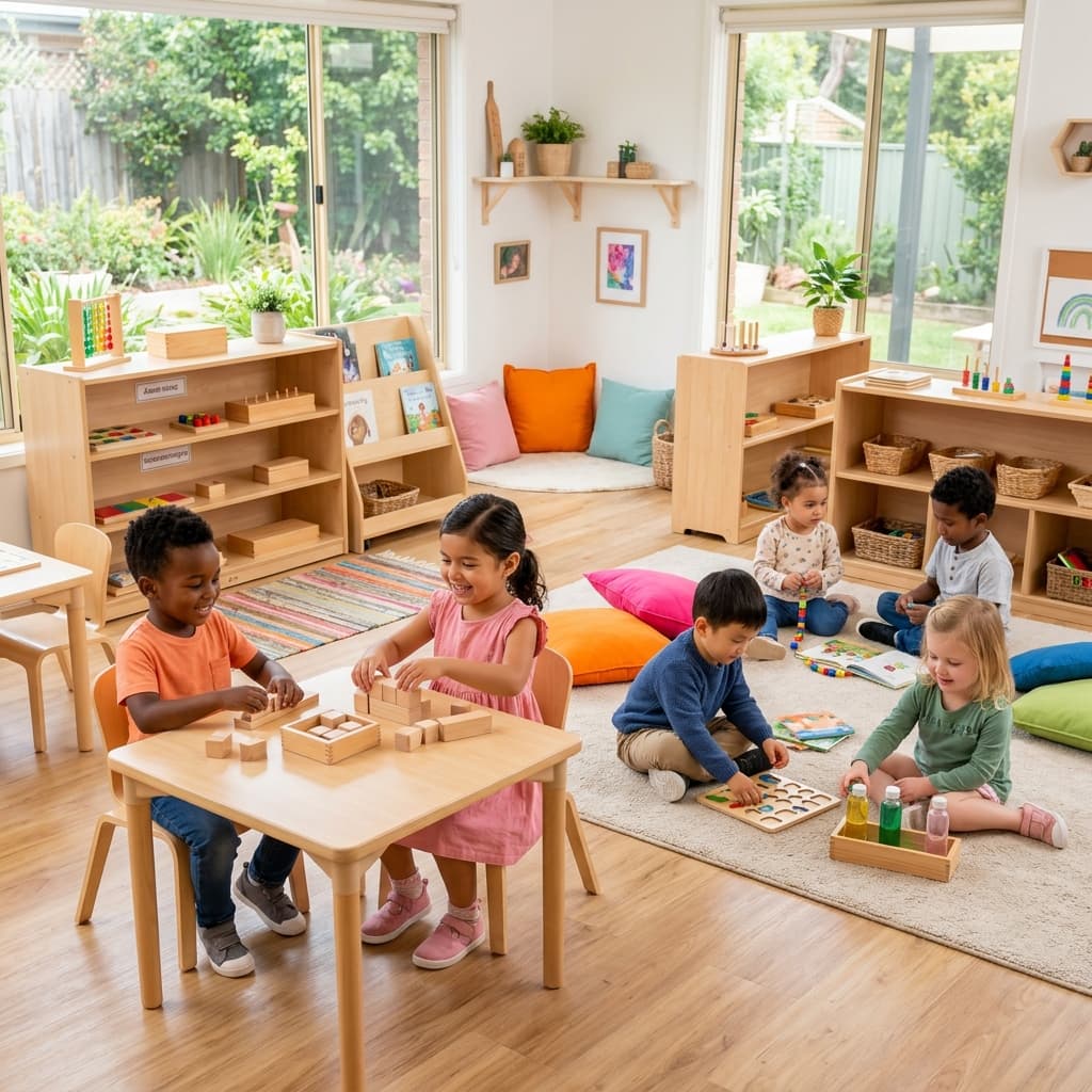 Children playing and learning at Kidzstars Montessori preschool